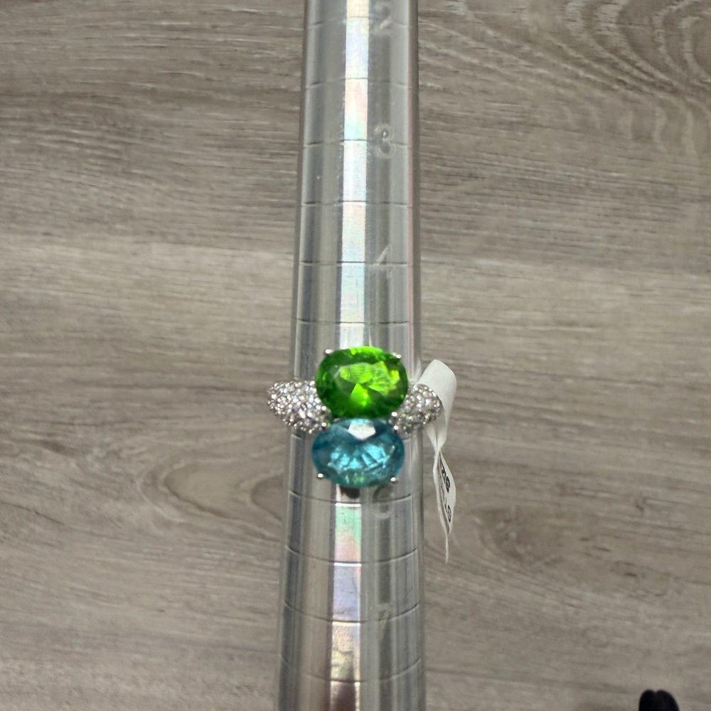 Elegant‎ Sterling Silver Ring with Green and Blue Stones .925